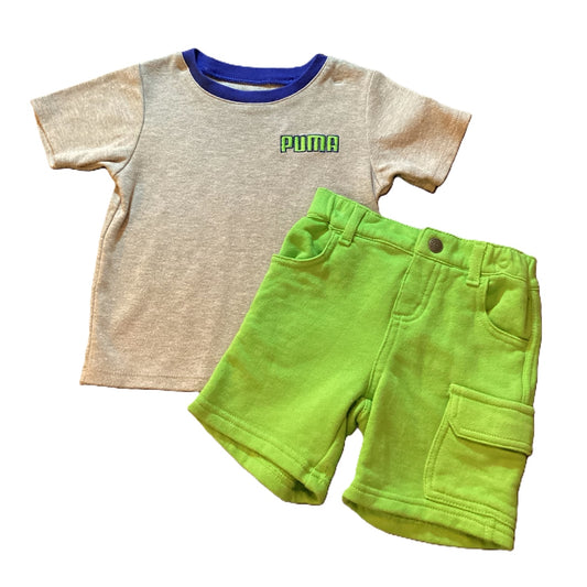 18-24 Boys Puma Gray Tshirt, Gymboree Bright Green Shorts