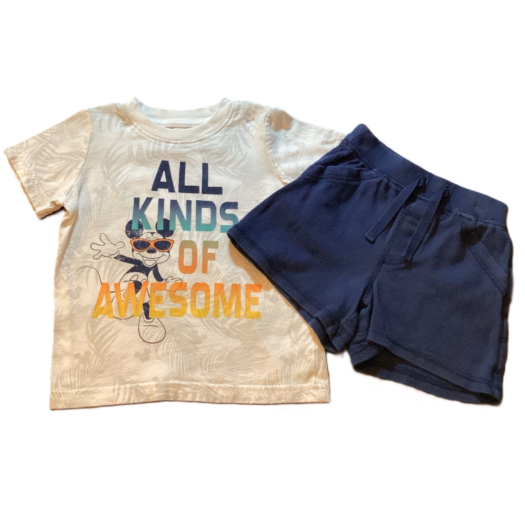 18-24 Boys Mickey and the Roadster Racers White All Kinds of Awesome Tee, Old Navy Shorts