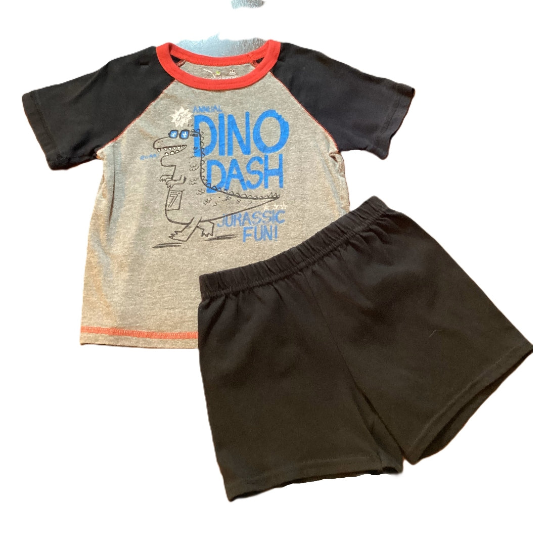 18-24 Boys Jumping Beans Gray Annual Dino Dash Tee, Garanimals Black Shorts