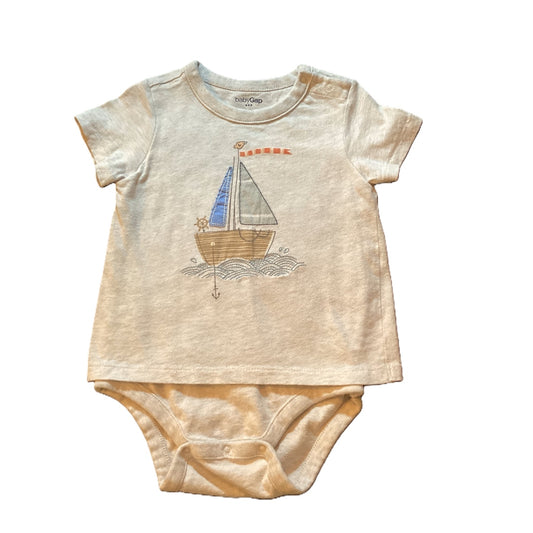 18-24 Boys Baby Gap Oatmeal Sailboat Shirt w/Built In Onesie