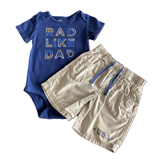 18-24 Boys Carter's Navy Rad Like Dad Onesie, Kahki USA Shorts