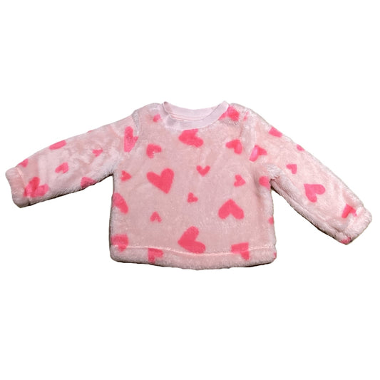 12-18 Girls Cat & Jack Pink with Hearts Fuzzy Crewneck Sweatshirt