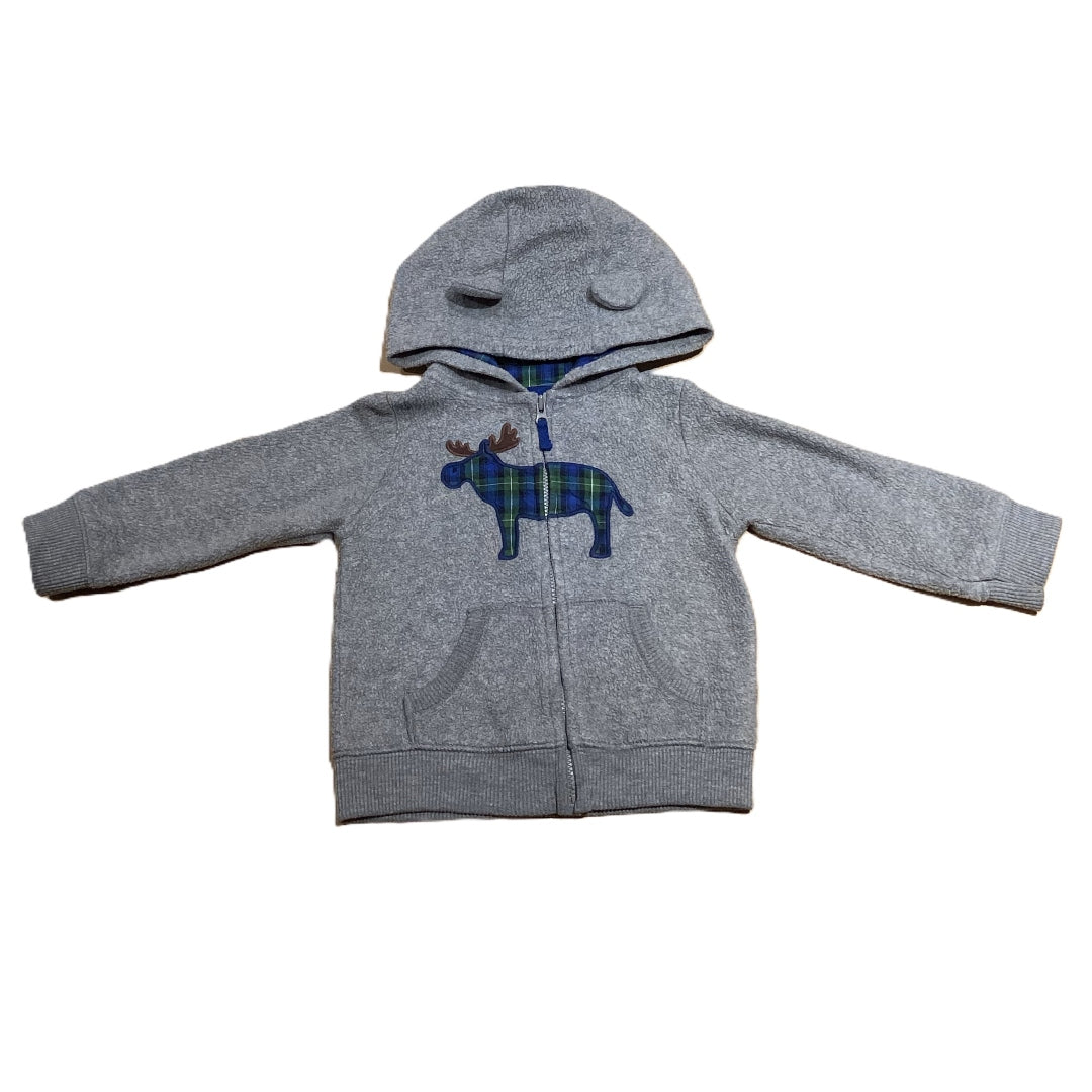 12-18 Boys Gray Carter's Zip-Up Hooded Moose Sweatshirt