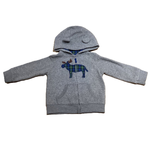 12-18 Boys Gray Carter's Zip-Up Hooded Moose Sweatshirt