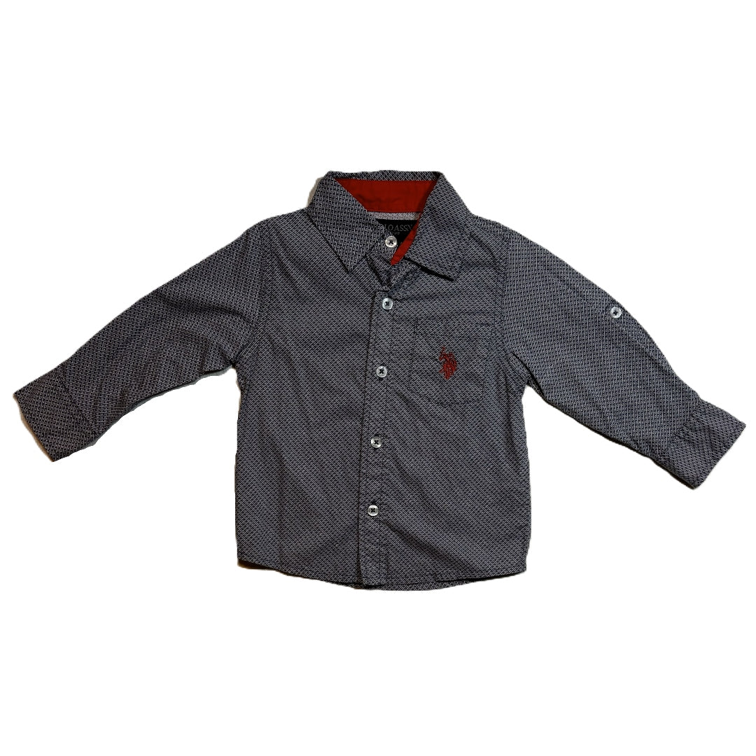 2T Boys Polo Long Sleeve Button Down Gray Shirt