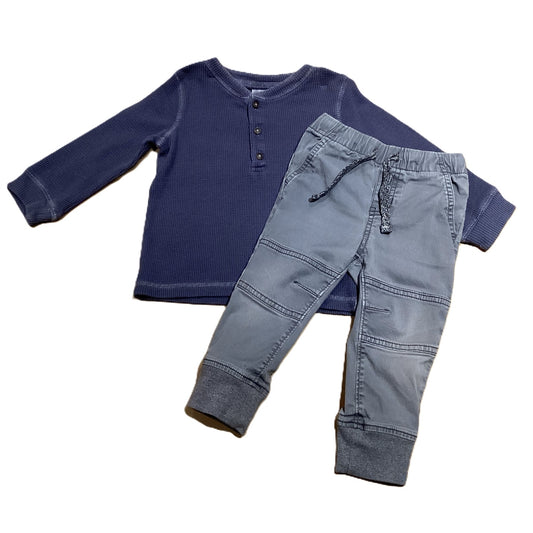 12-18 Boys Carter's Blue Gray Waffle Henley, Cat & Jack Gray Joggers