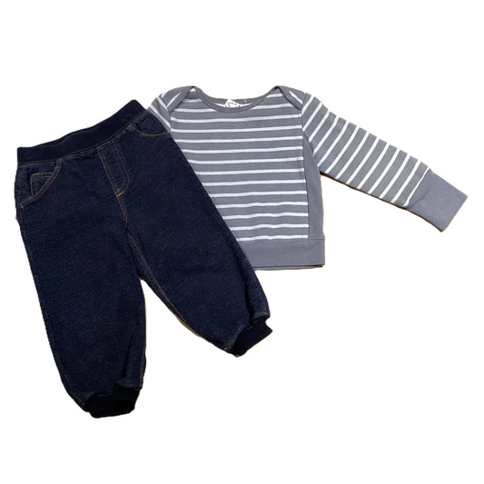 12-18 Boys Hanes Gray/White Stripe Crewneck Sweatshirt, Carter's Jeggings