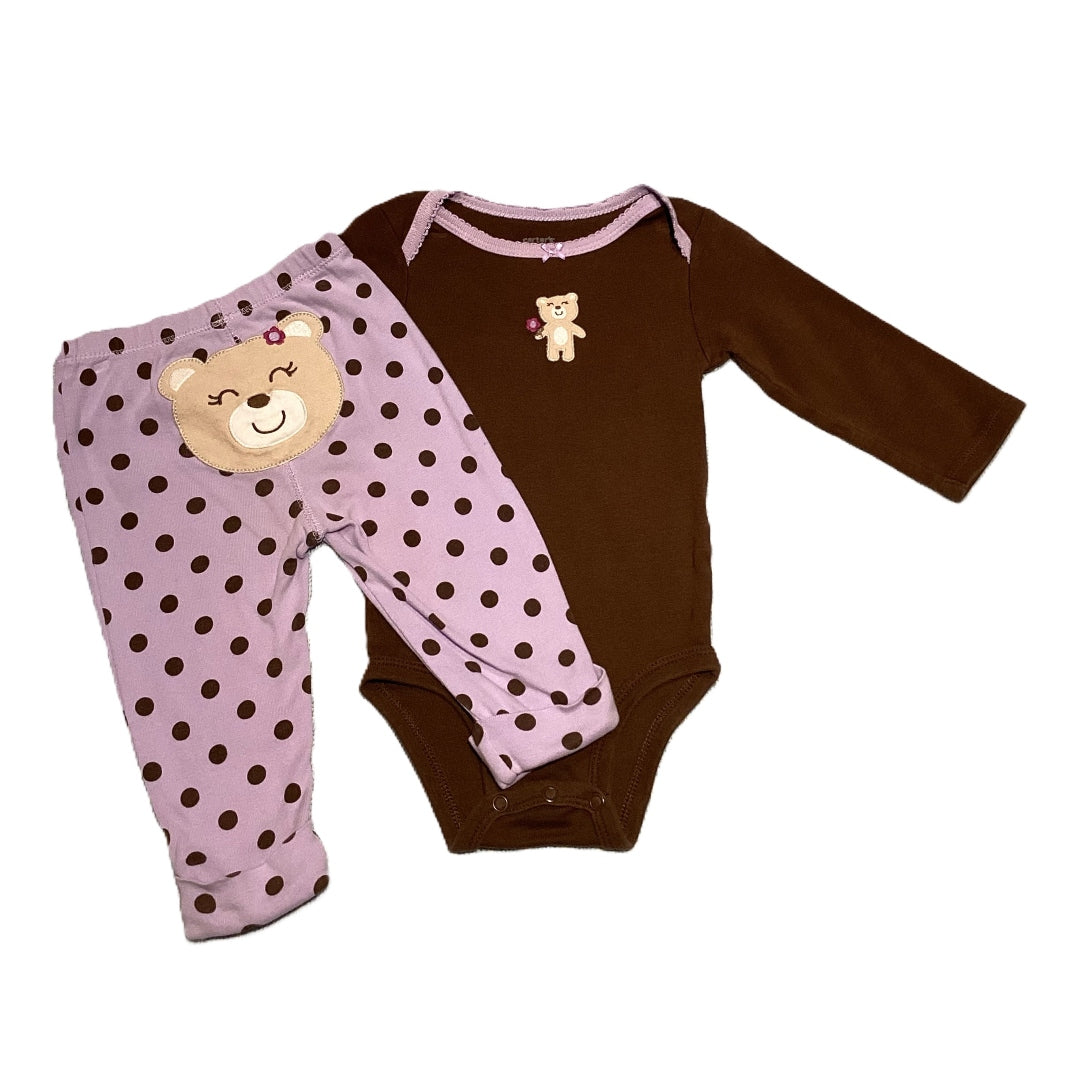 6-9 Girls Carter's Brown/Purple Onesie, Matching Polka Dot Leggings