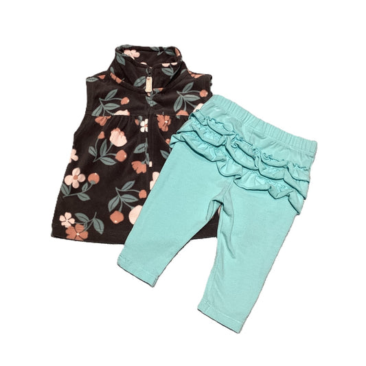 6-9 Girls Carter's Gray Floral Vest, Cat & Jack Teal Polka Dot Leggings