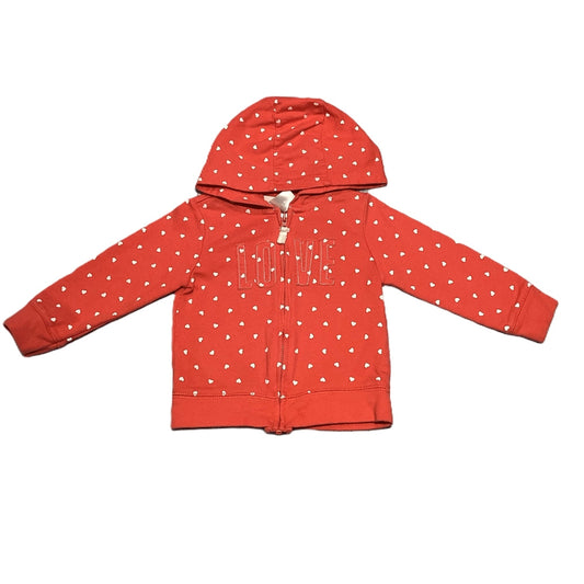 9-12 Girls Carter's Dark Melon White Hearts Zip Up Love Sweatshirt