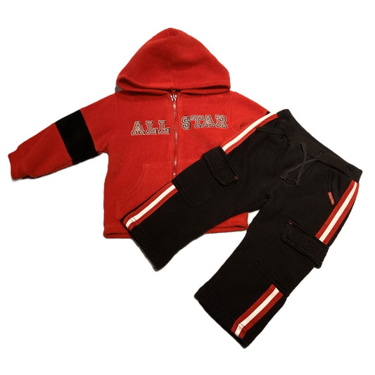 9-12 Boys Kidgets Red All Star Fleece Front Zip Sweatshirt, Sesame Street Cargo Sweatpants