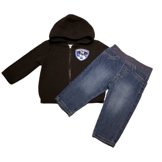 9-12 Boys Garanimals Black Bear Patrol Zip Front Hooded Sweatshirt, Garanimals Jeans