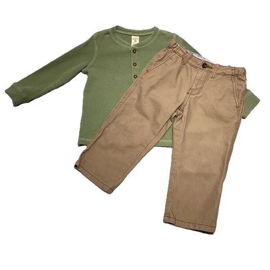 12-18 Boys Carter's Green Waffle Henley, Carter's Khaki Pants