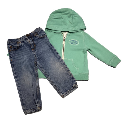 12-18 Boys Carter's Light Green Hooded Front Zip Sweatshirt, Carter's Jeans