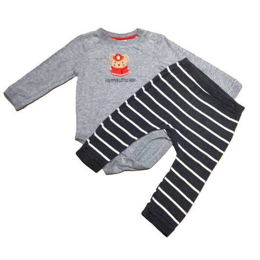12-18 Boys Gymboree Gray Mouse Long Sleeve Onesie, Old Navy Striped Pants
