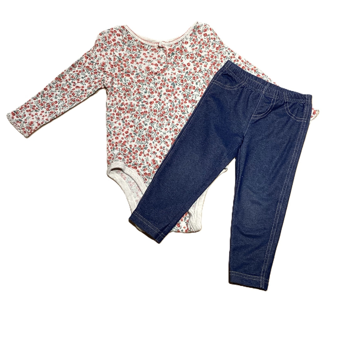 18-24 Girls Old Navy Ivory/Rose Floral Long Sleeve Thermal Onesie, Carter's Legging