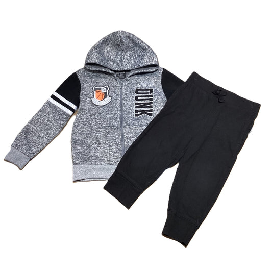 18-24 Boys Quad Seven Gray/Black "Dunk" Front Zip Hooded Sweatshirt, Baby Gap Sweatpants