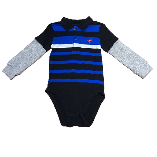 18-24 Boys Wrangler Long Sleeve Blue/Black Striped Onesie