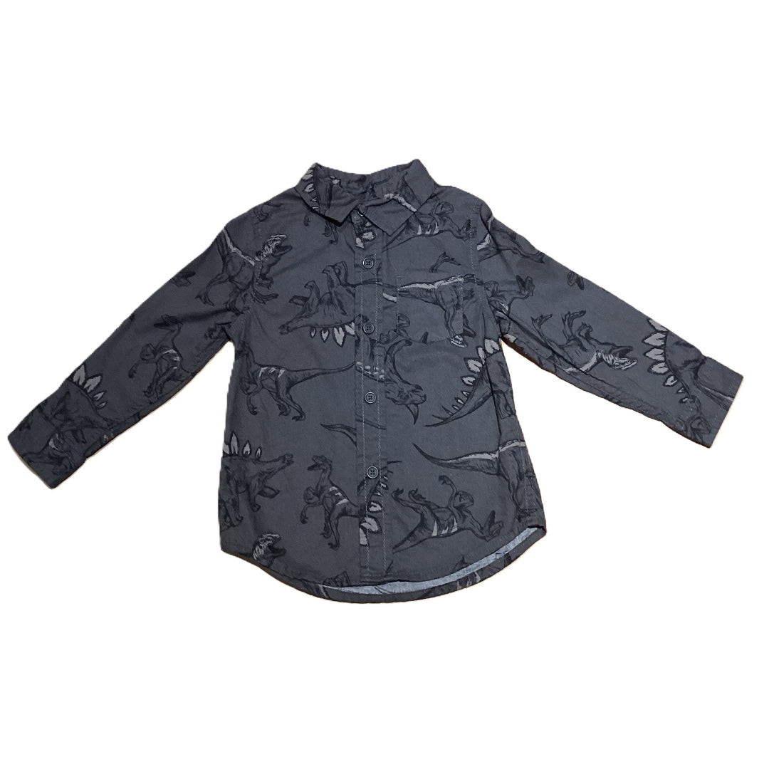 2T Boys Cat & Jack Dark Gray Dinosaur Button Down Shirt