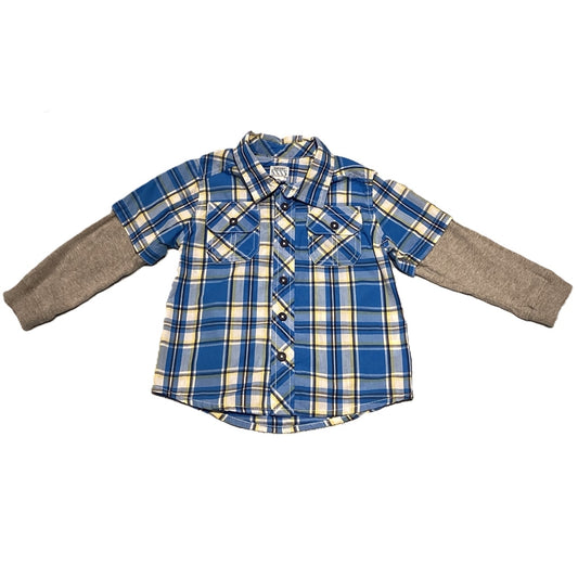 3T Boys Old Navy Layered Blue/Yellow Plaid Button Down Shirt