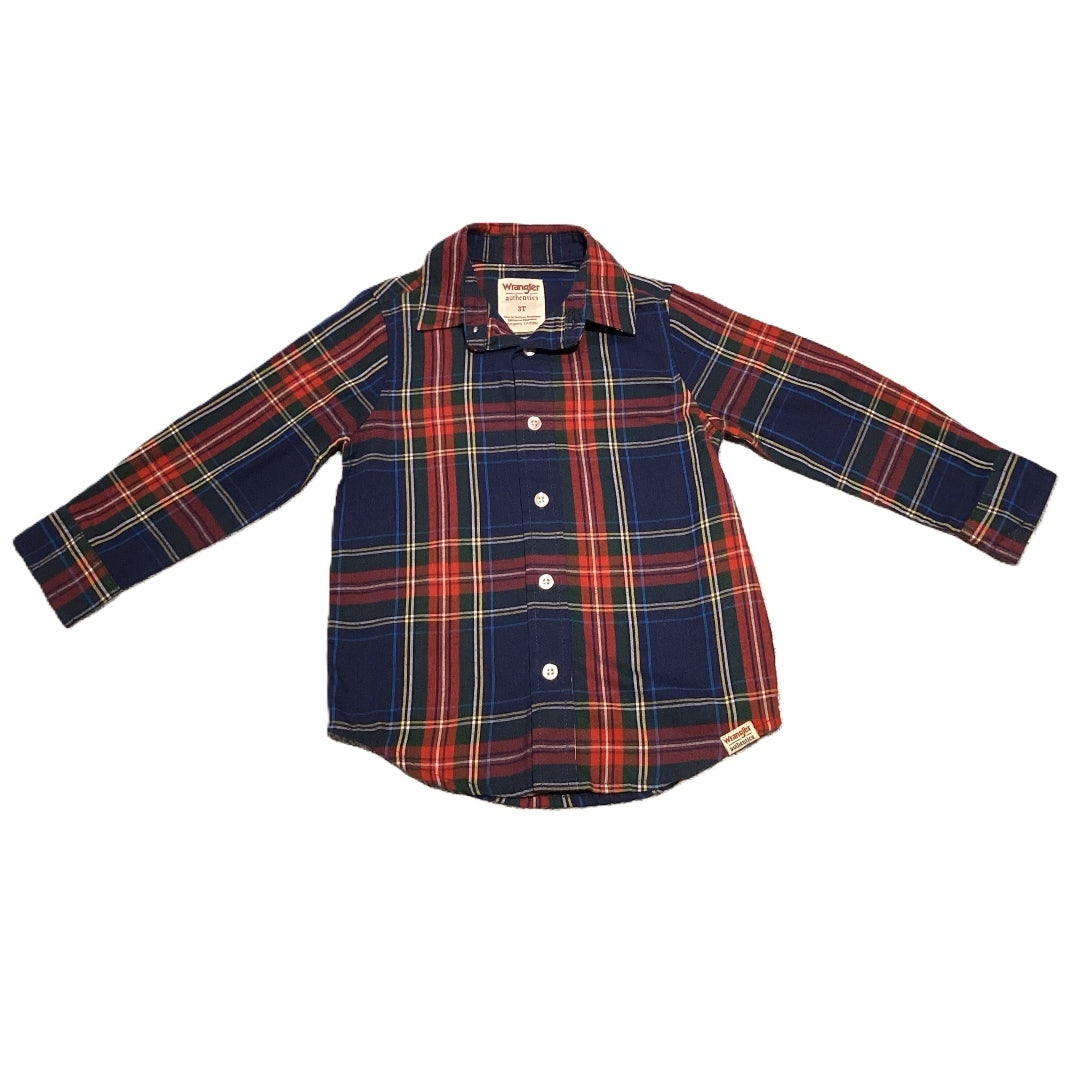 3T Boys Wrangler Red/Blue Plaid Long Sleeve Shirt