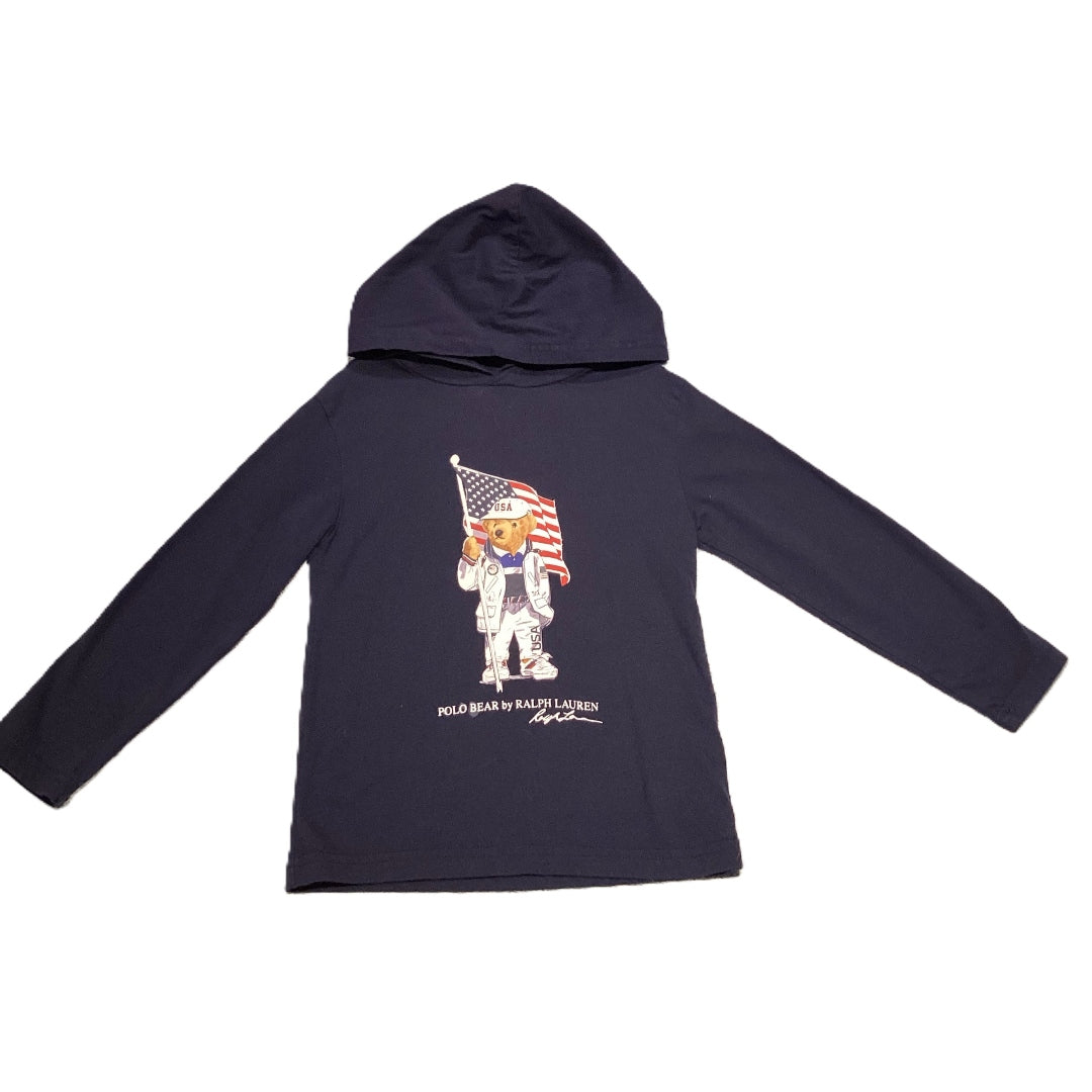 3T Boys Ralph Lauren Navy Hoodie w/Teddy and Flag