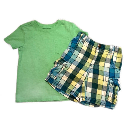 2T Boys Cat & Jack Green Tshirt with Pocket, Cherokee Bahama Shorts