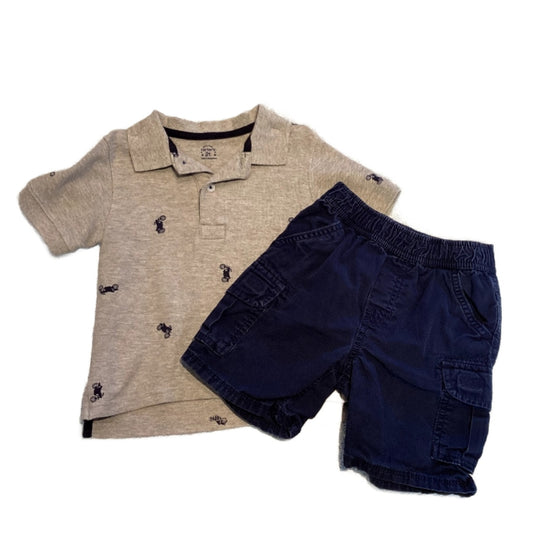2T Boys Carter's Motorcycle Polo, Children's Place Navy Blue Cargo Shorts