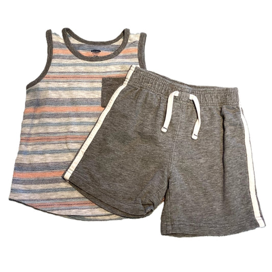 2T Boys Old Navy Colorful Striped Tank Top, Jumping Beans White and Gray Shorts