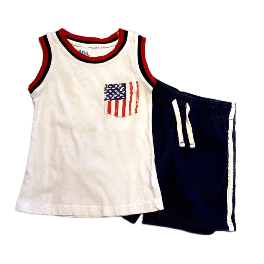 2T Boys AJia Fourth of July Tank Top, Jumping Beans Navy Drawstring Shorts