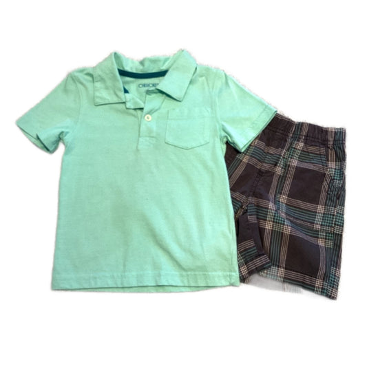 2T Boys Cherokee Teal Polo, Circo Gray and Teal Plaid Shorts