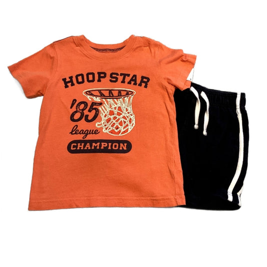 2T Boys Carter's Hoop Star Orange Tshirt, Jumping Beans Black and White Athletic Shorts