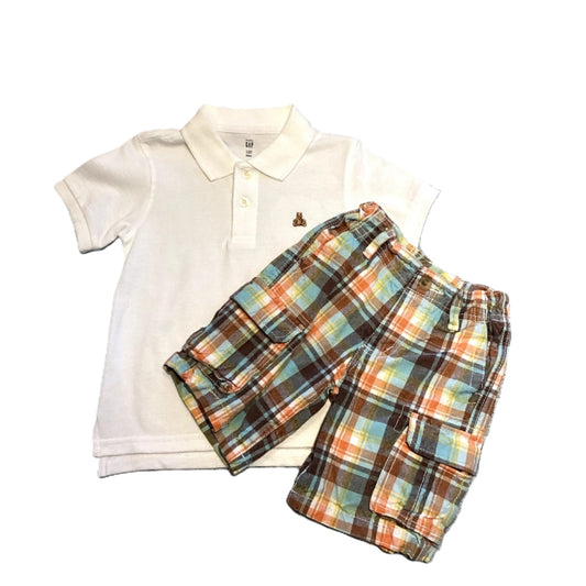 2T Boys Baby Gap White Polo, Crazy 8 Multi-Colored Plaid Shorts