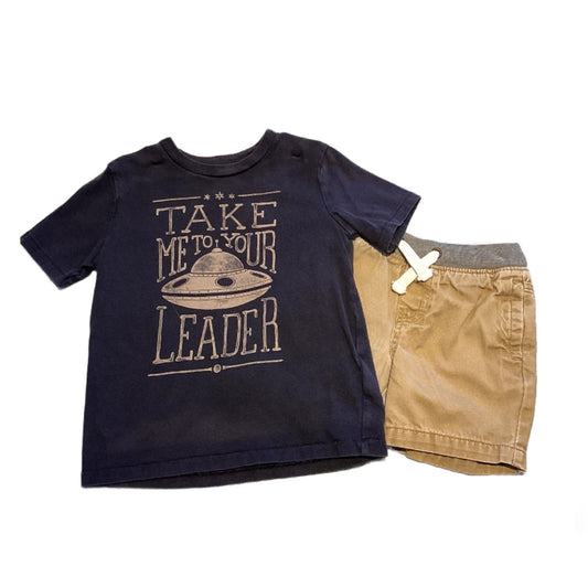 2T Boys Baby Gap Take Me To Your Leader Tshirt, Cat & Jack Drawstring Cargo Shorts