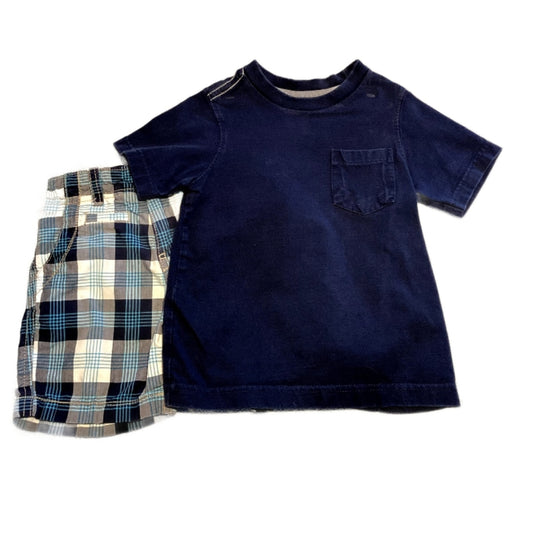 2T Boys Old Navy Navy Blue Tshirt, Blue Plaid Shorts