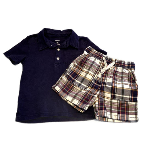 2T Boys Carter's Navy Blue Polo, Multi-colored Children's Place Cargo Shorts