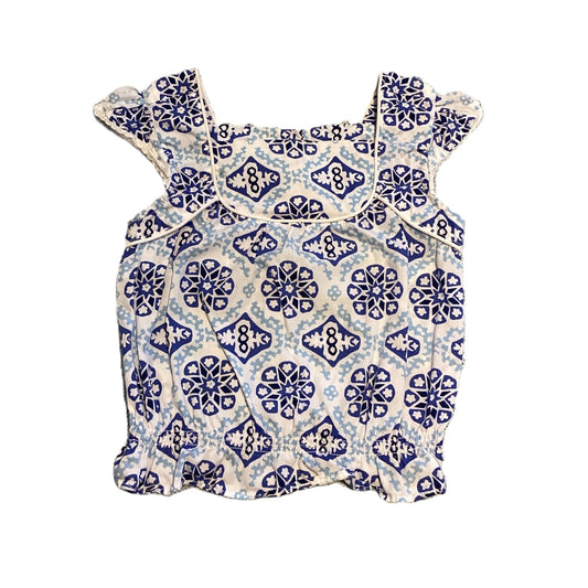 18-24 Girls Janie and Jack White and Blue Patterned Structured Top with Ruffled Bottom