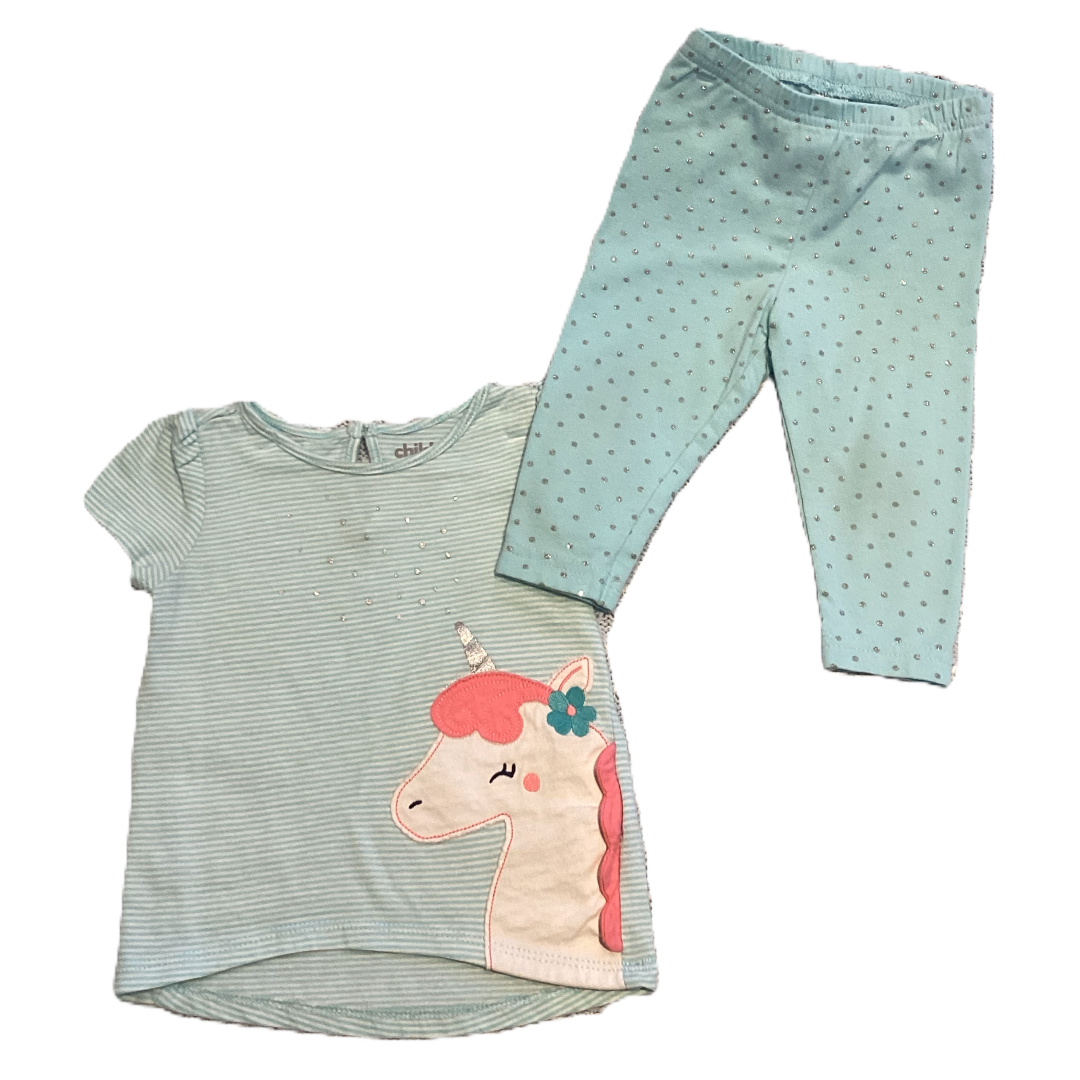 18-24 Girls Child of Mine Unicorn T-Shirt with Matching Teal Polkadot Leggings