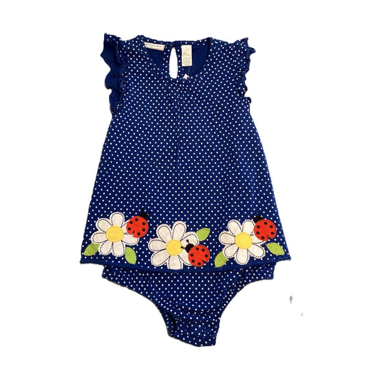 18-24 Girls First Impressions Blue Polka Dot Onesie with Built-In Bloomers