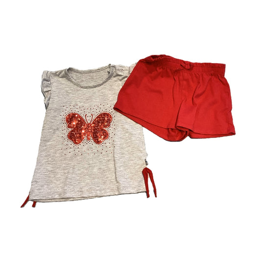18-24 Girls Gray Sequined Red Heart Shirt and Children's Place Red Drawstring Shorts