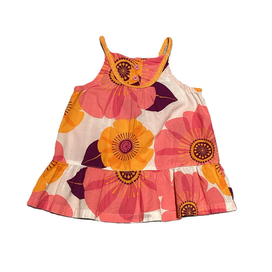9-12 Girls Carter's White Dress w/Big Hot Pink, Orange Flowers
