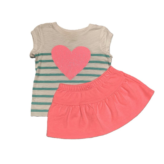 9-12 Girls Carter's White Shirt w/Aqua Stripes & Pink Heart, Pink Skirt