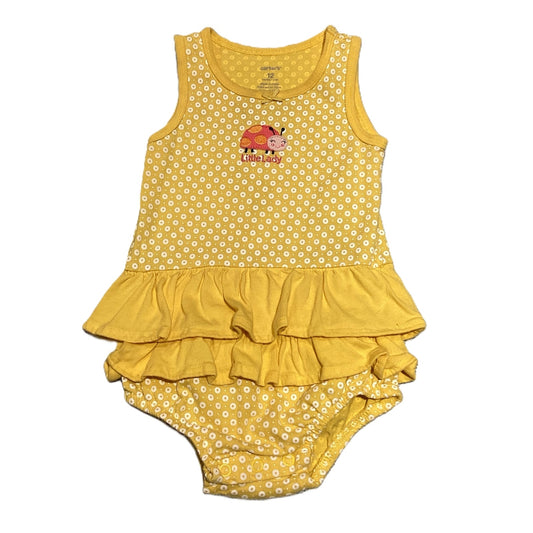 9-12 Girls Carter's Yellow Onesie w/Ruffle "Skirt" & Ladybug