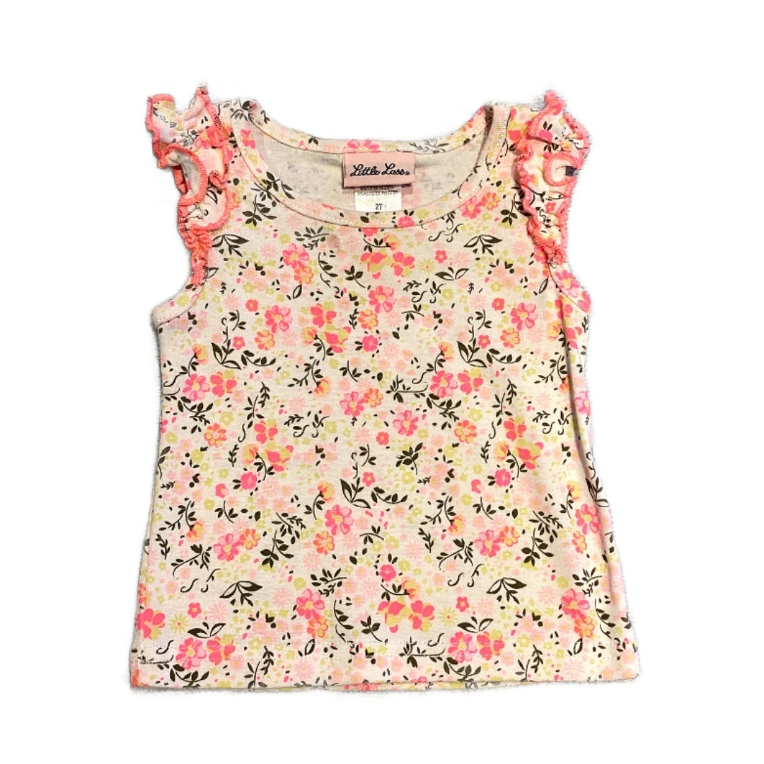 2T Girls Little Lass Neon Pink Floral Tank Top