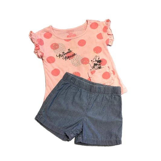 2T Girls Minnie Mouse Pink Tshirt with Pocket, Carter's Denim  Shorts