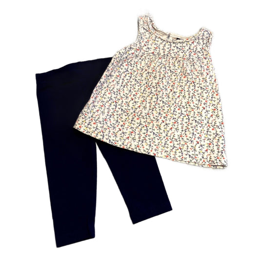 2T Girls Baby Gap White Floral Tank Top, Carter's Navy Blue Leggings