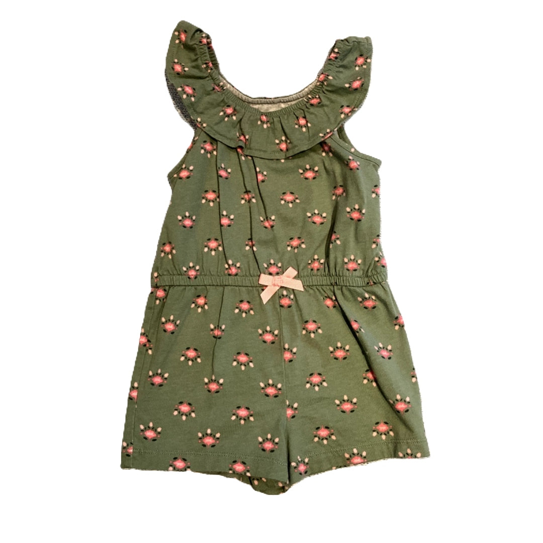 2T Girls Just One You Green and Pink Floral Romper
