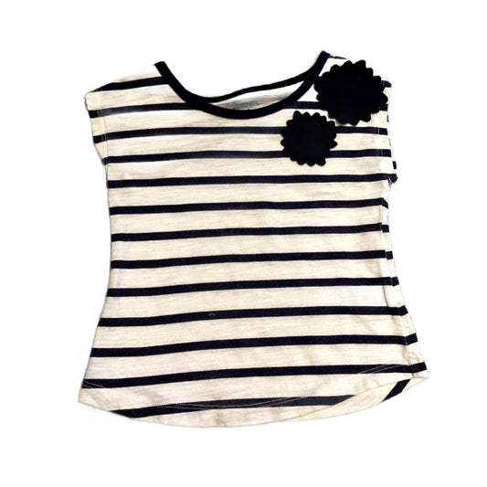 2T Girls Carter's White and Navy Blue Striped Tshirt with Floral Decal
