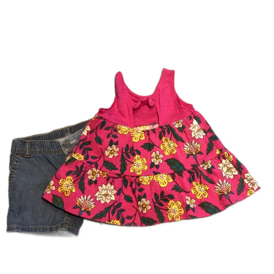 2T Girls Carter's Pink Floral Ruffled Tank Top, Oshkosh Denim Shorts