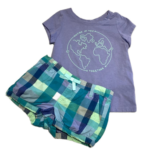 2T Girls Cat & Jack Earth Tshirt, Gymboree Plaid Shorts